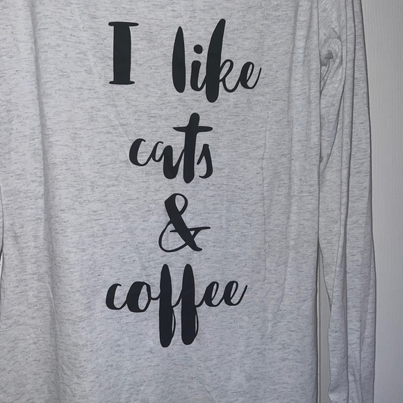 Next Level Light Gray Graphic “I Like Cats & Coffee Long Sleeve Shirt NWOT - Picture 4 of 13